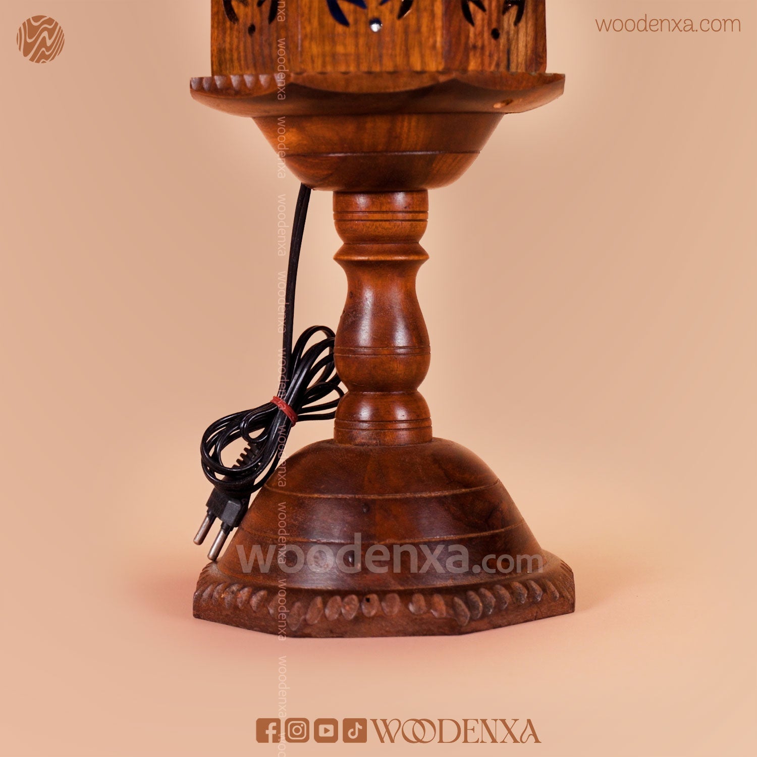 Hand Carved Wooden Cutwork Lamp Octagon