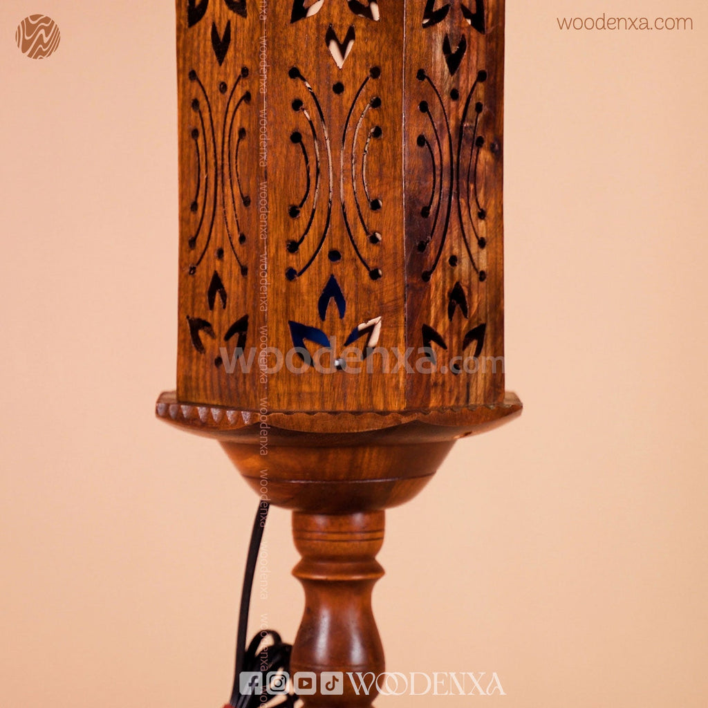 Hand Carved Wooden Cutwork Lamp Octagon