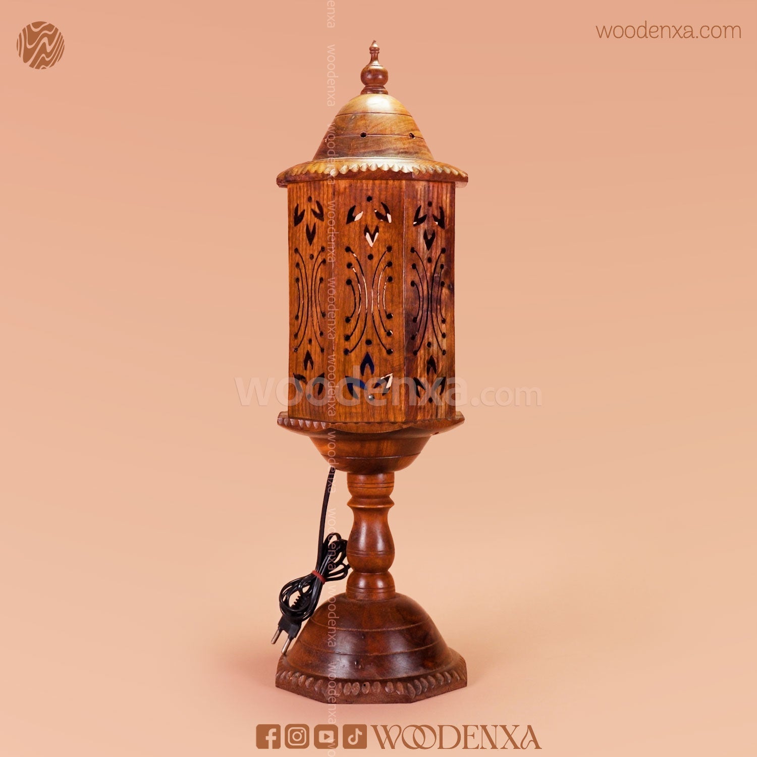 Hand Carved Wooden Cutwork Lamp Octagon