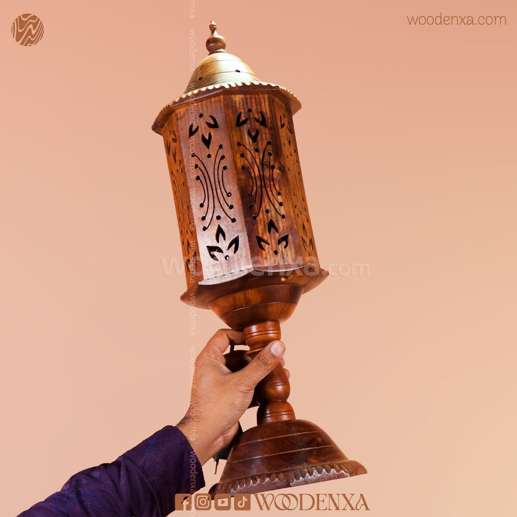 Hand Carved Wooden Cutwork Lamp Octagon
