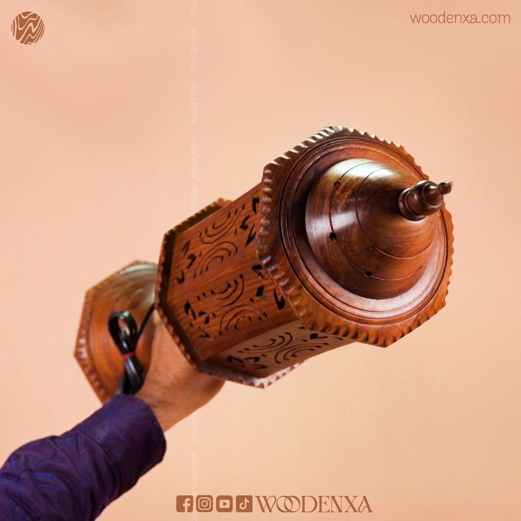Hand Carved Wooden Cutwork Lamp Octagon