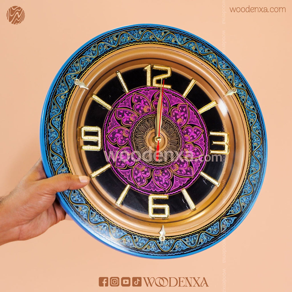 Blue Naqshi Art Wooden Wall Clock