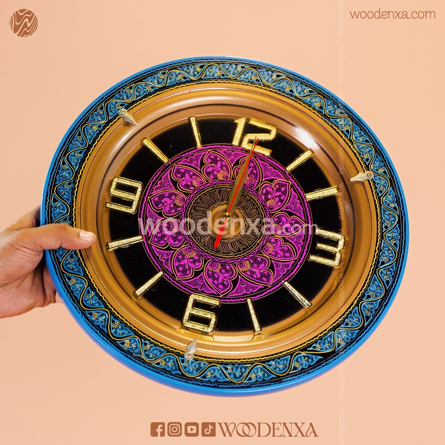 Blue Naqshi Art Wooden Wall Clock