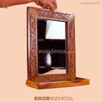 Elegant Wooden Mirror with Carving Design