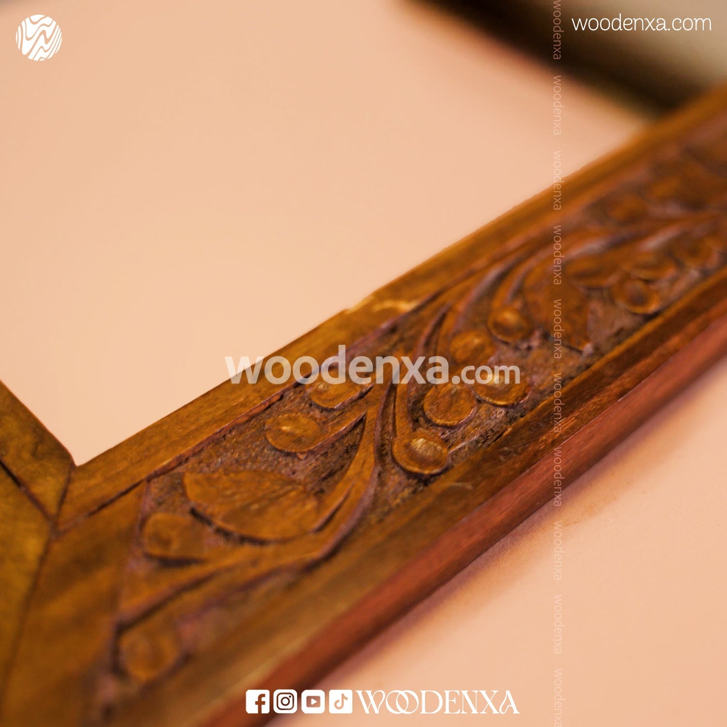 Elegant Wooden Mirror with Carving Design
