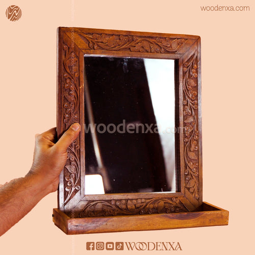 Elegant Wooden Mirror with Carving Design