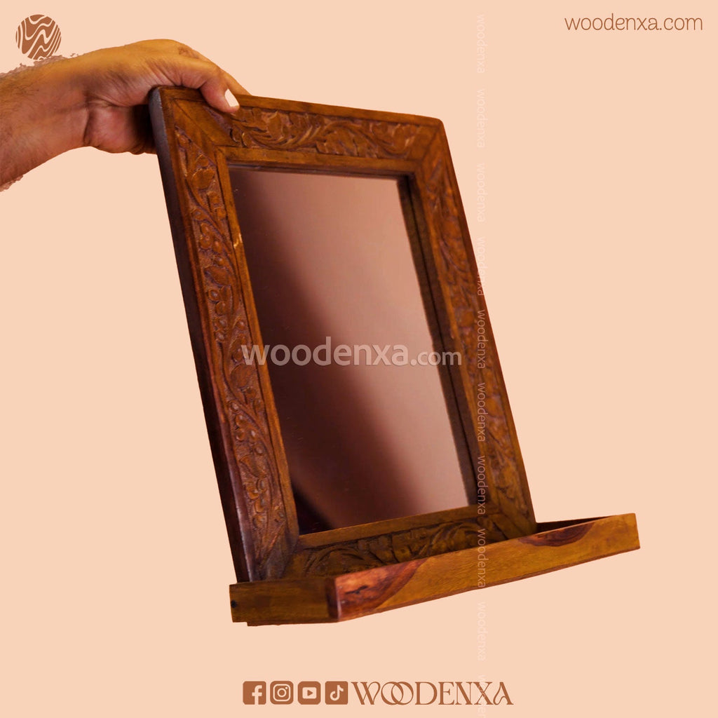 Elegant Wooden Mirror with Carving Design