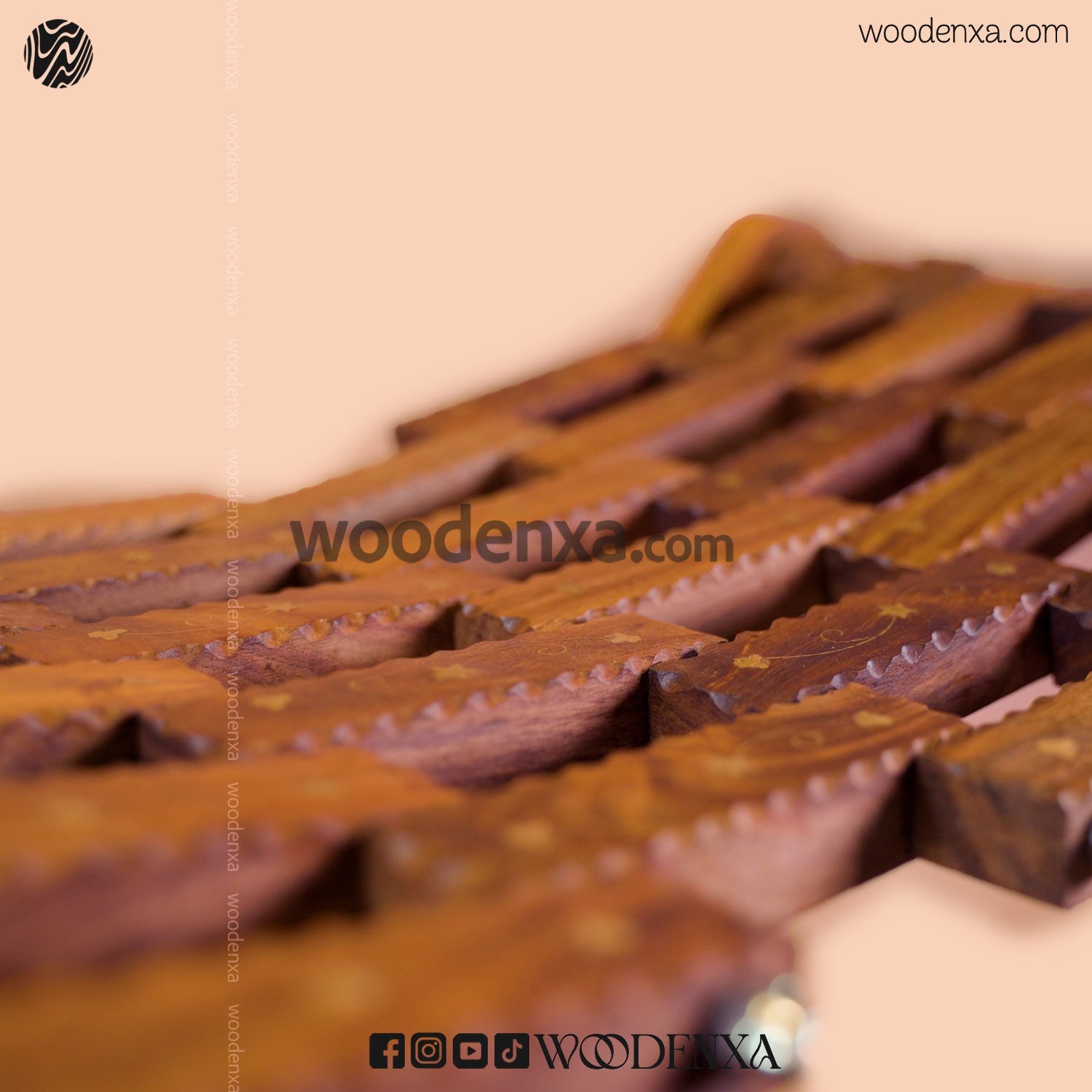 Foldable Wooden Stool with Brass Inlay