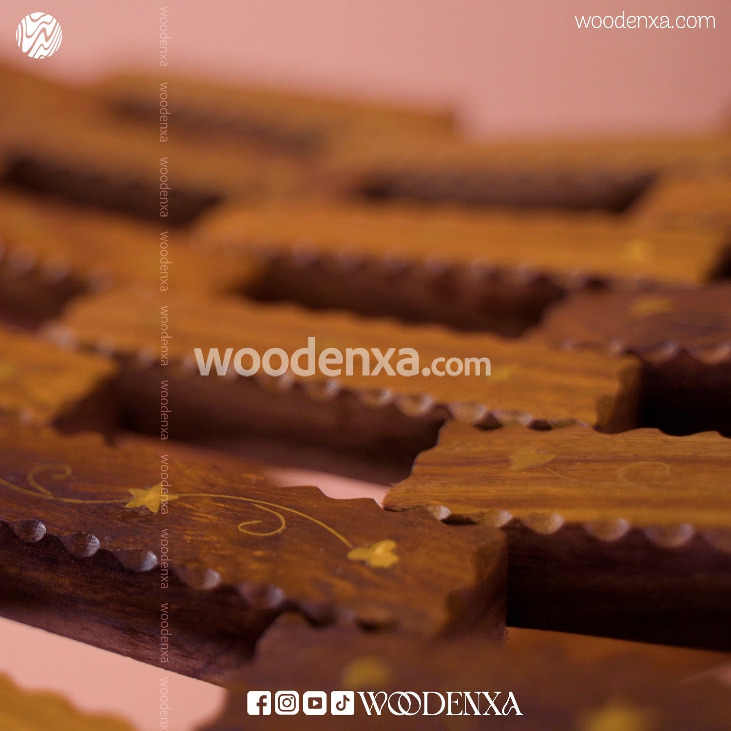Foldable Wooden Stool with Brass Inlay