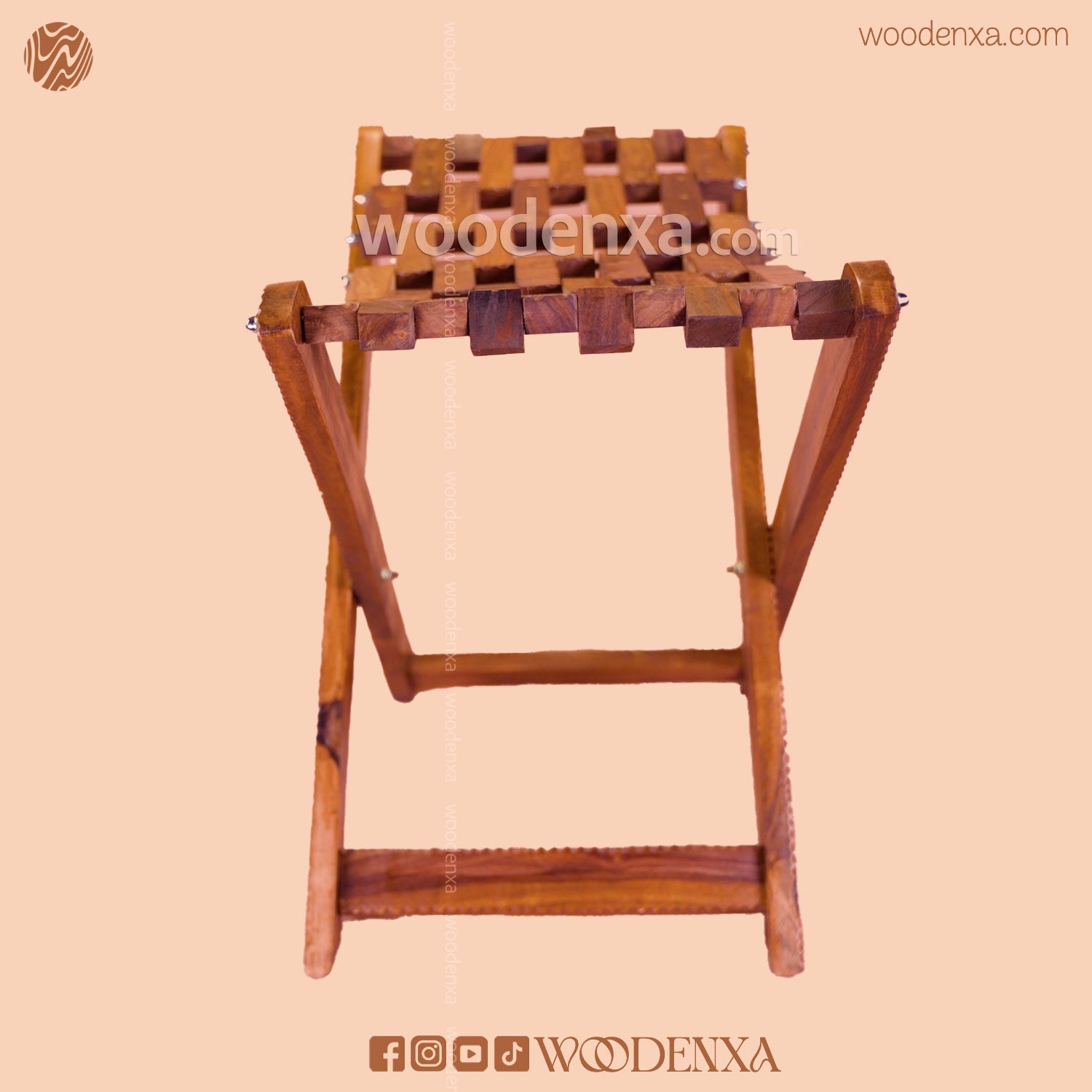 Foldable Wooden Stool with Brass Inlay