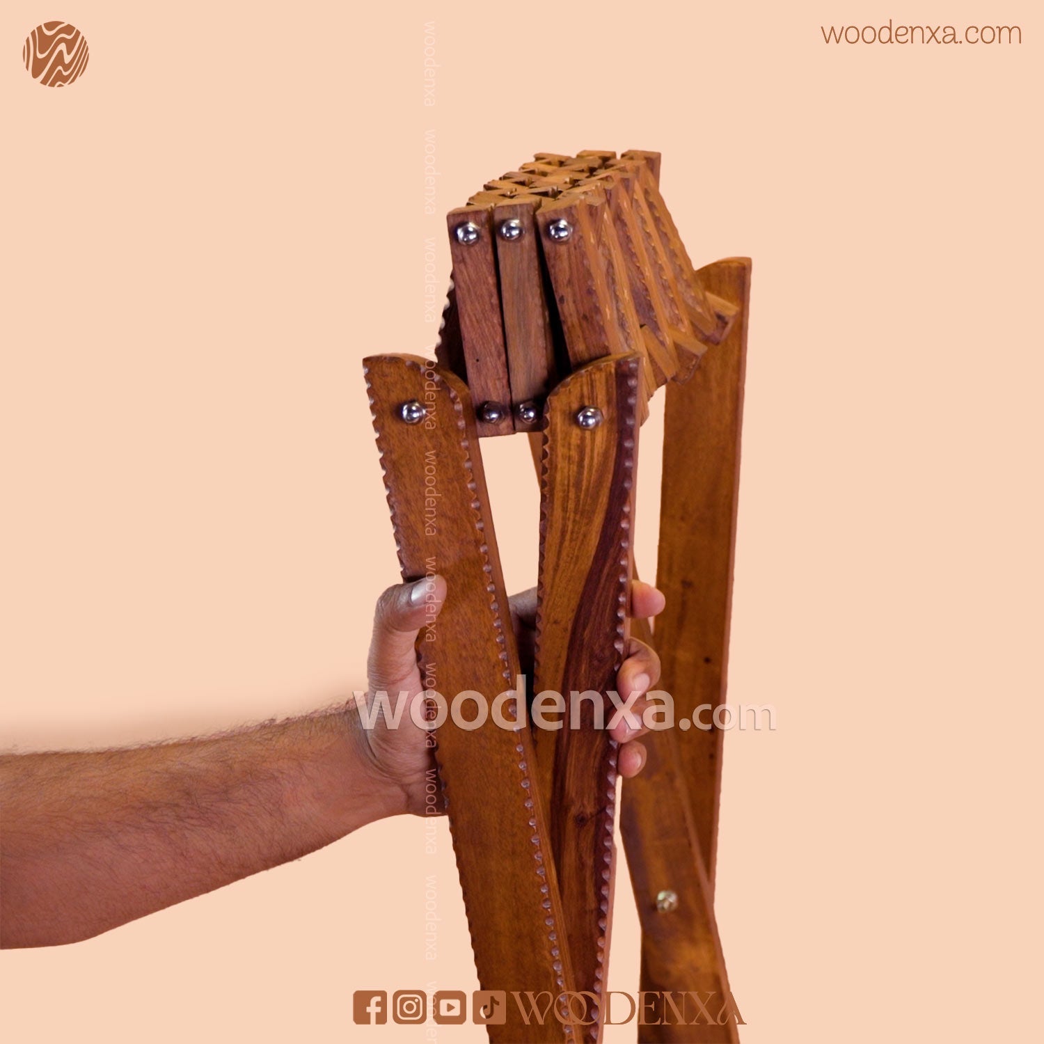 Foldable Wooden Stool with Brass Inlay