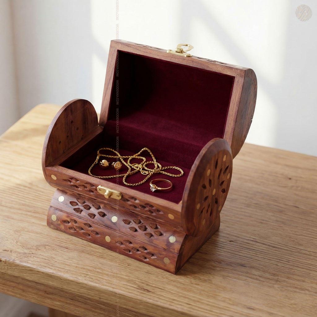 Fully Carved Wooden Jewellery Box with