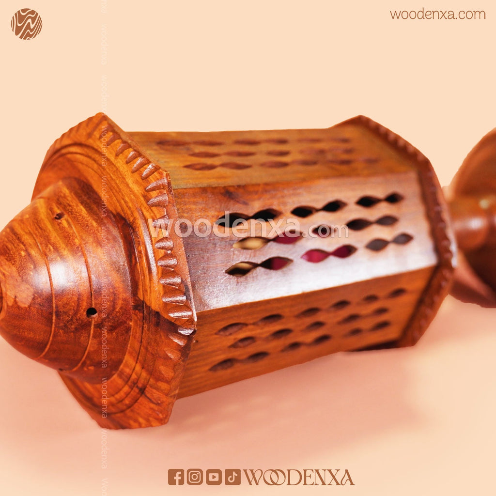 Large Round Wooden Table Lamp with