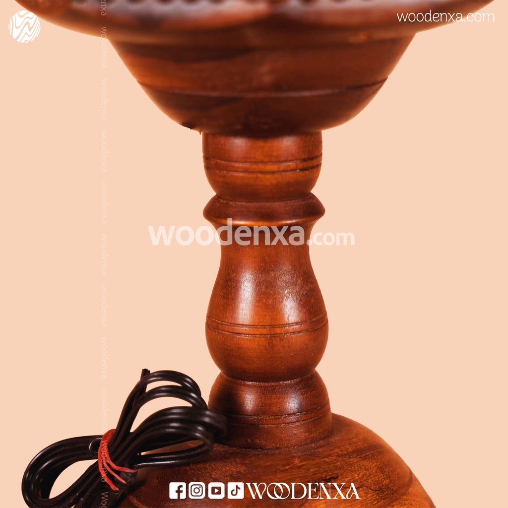Large Round Wooden Table Lamp with