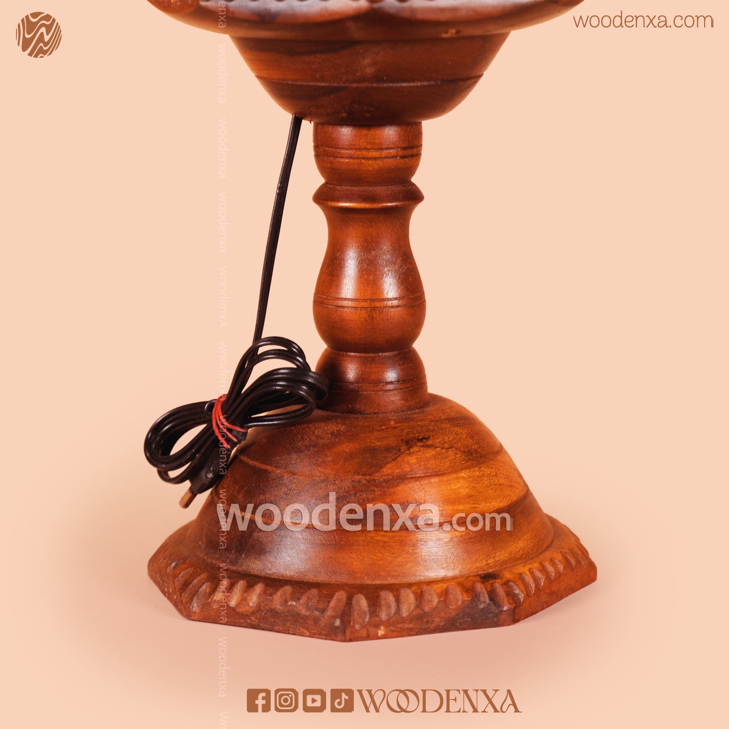 Large Round Wooden Table Lamp with