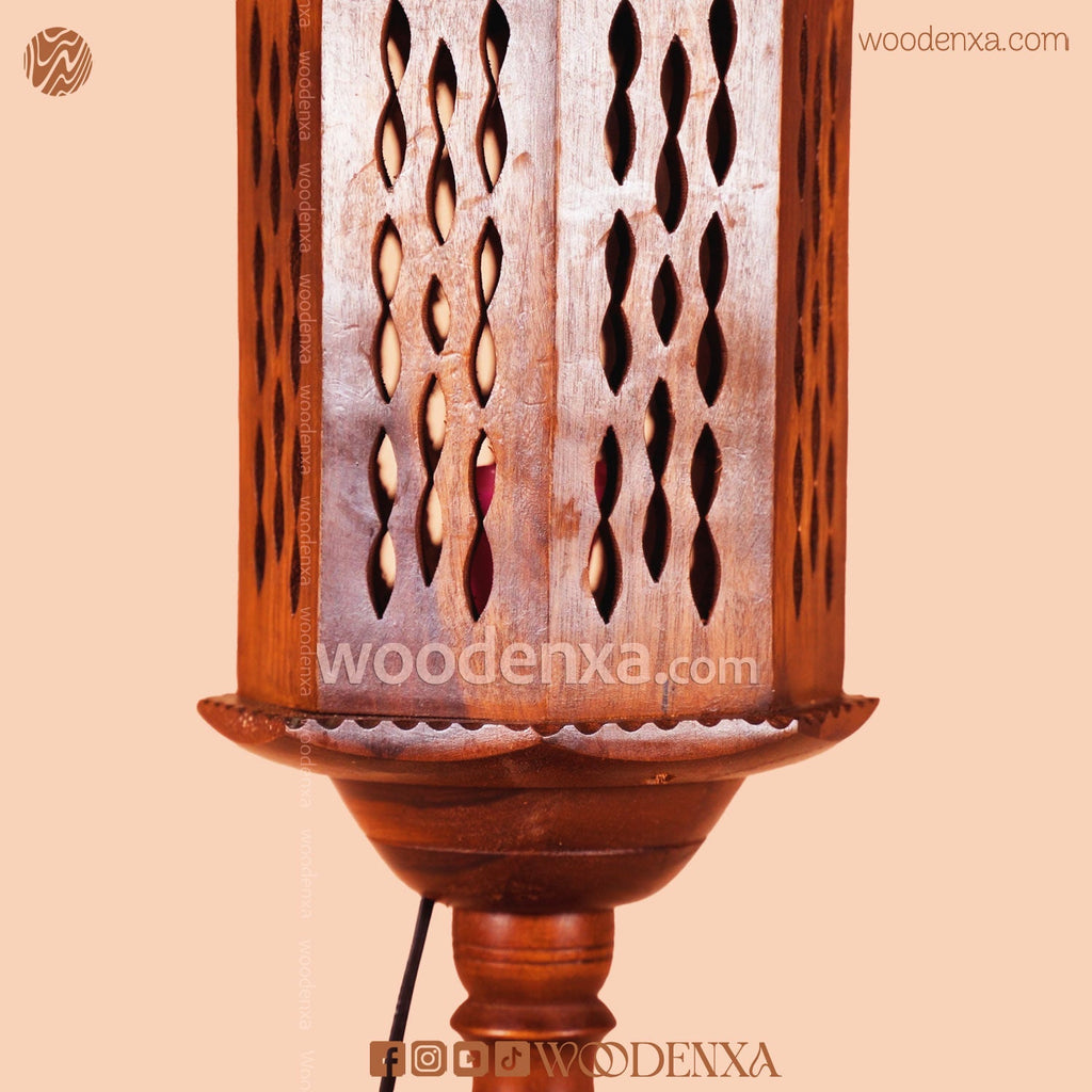 Large Round Wooden Table Lamp with