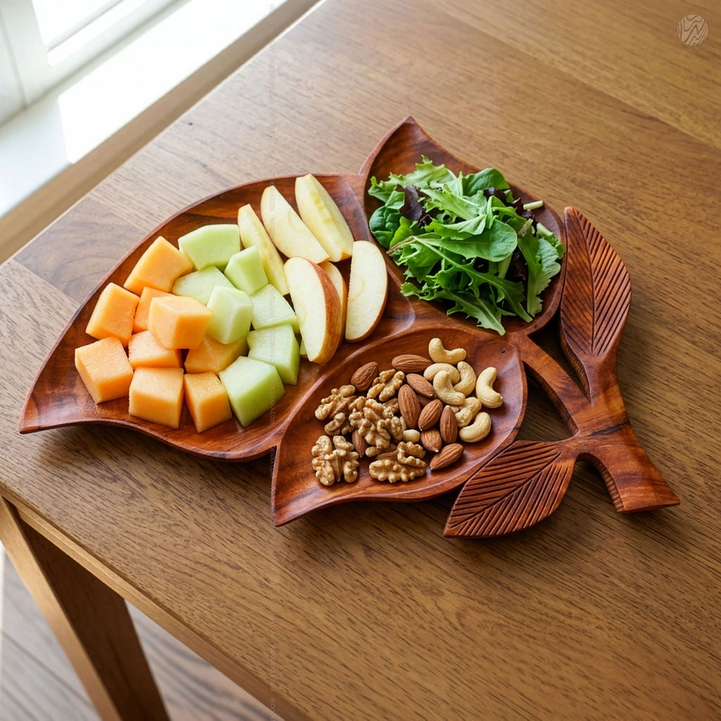 Leaf Style Wooden Serving Tray 3-Section