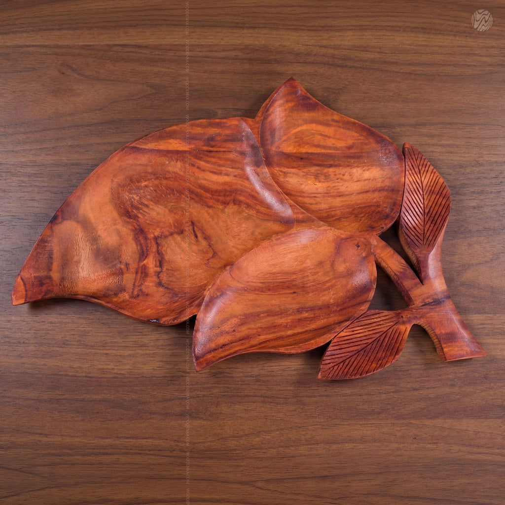 Leaf Style Wooden Serving Tray 3-Section