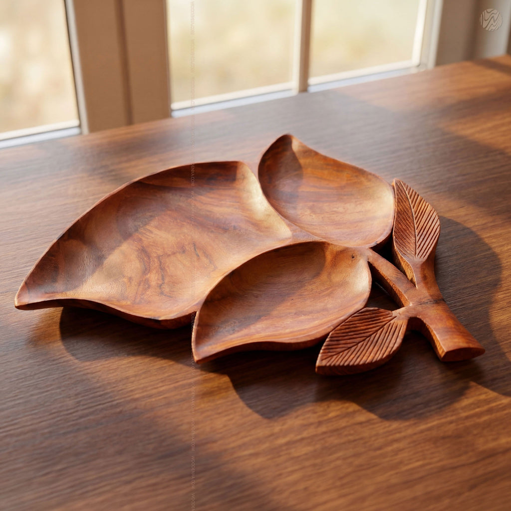 Leaf Style Wooden Serving Tray 3-Section