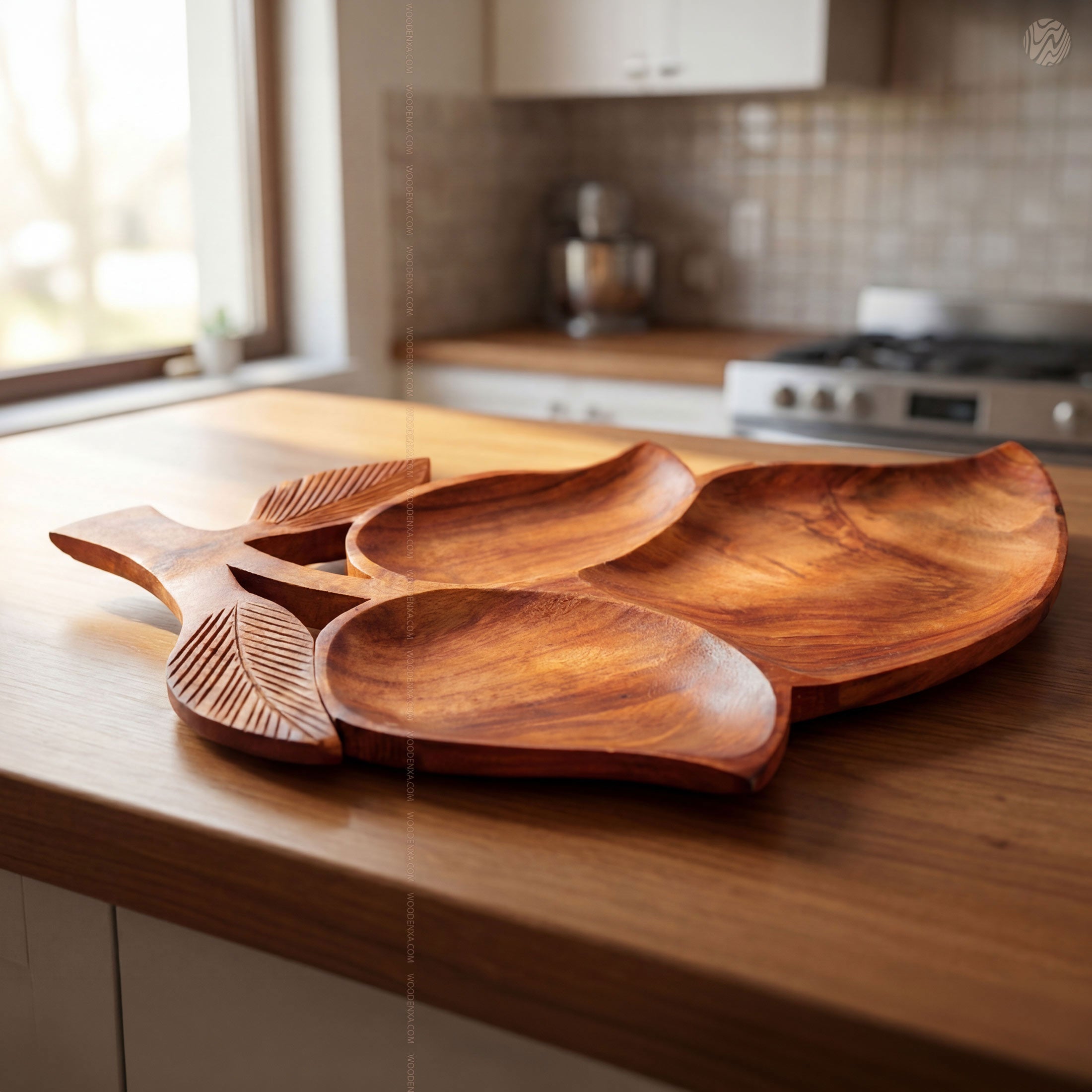 Leaf Style Wooden Serving Tray 3-Section