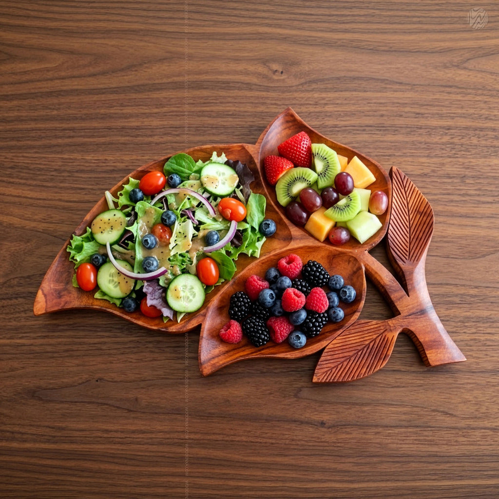 Leaf Style Wooden Serving Tray 3-Section