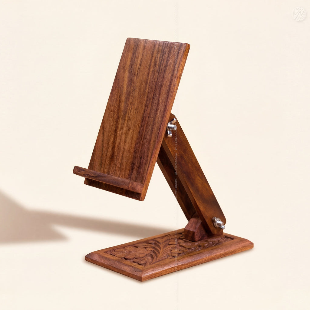 Wooden Carved Adjustable Mobile Stand