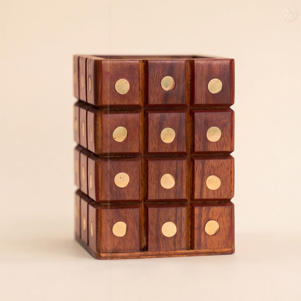 Wooden Multipurpose Pen Jar Square with