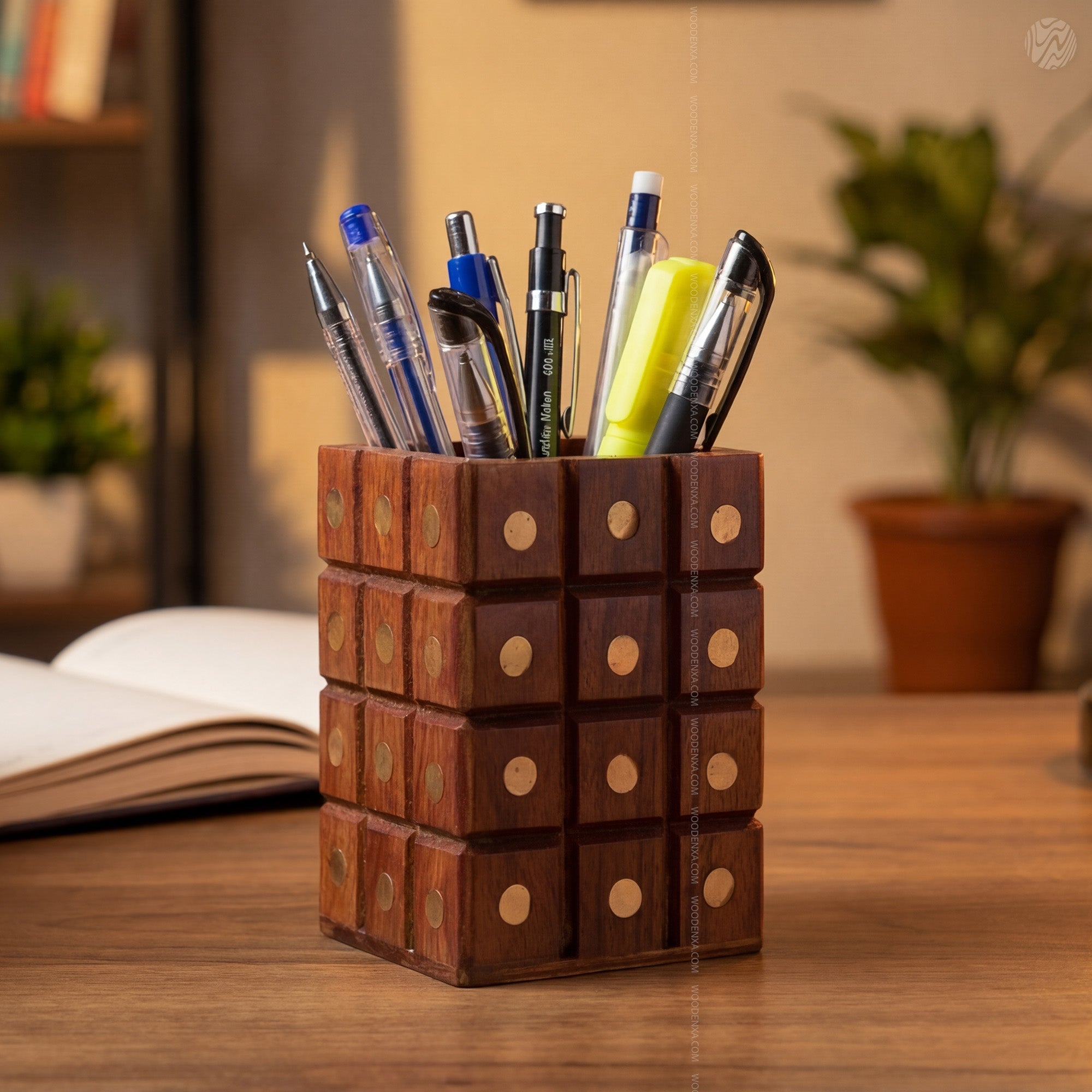 Wooden Multipurpose Pen Jar Square with