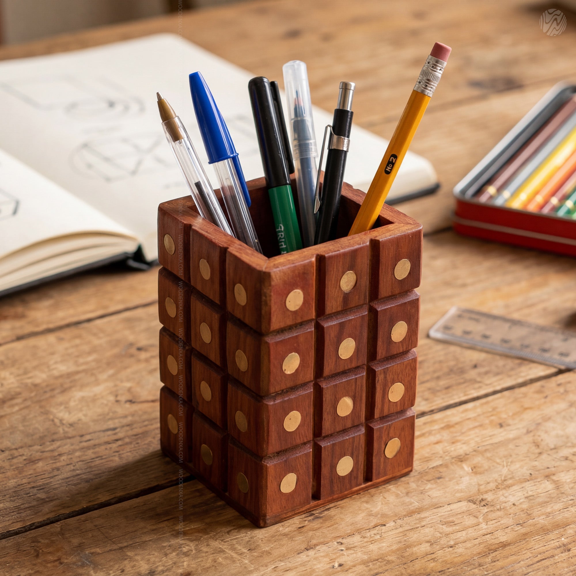 Wooden Multipurpose Pen Jar Square with