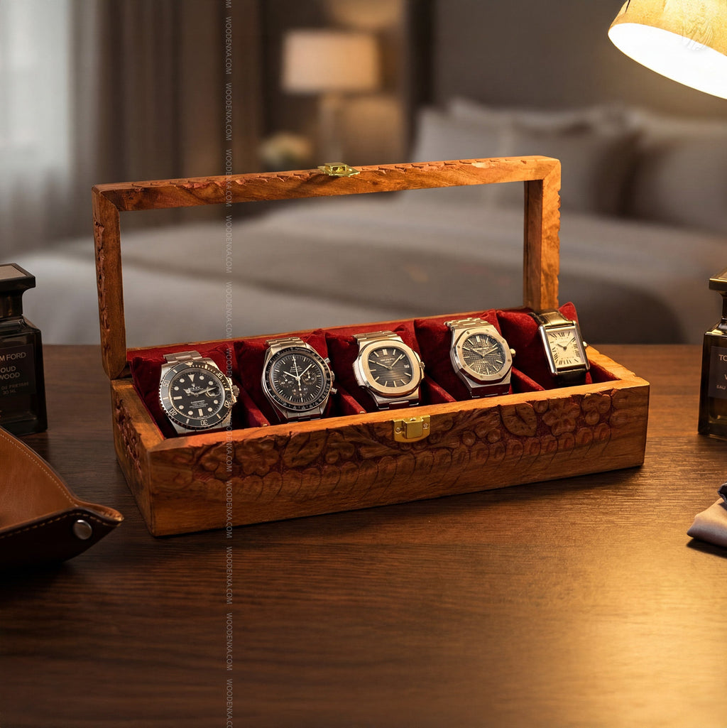 5 Watch Wooden Box with Acrylic