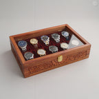 Fully Carved 10‑Watch Wooden Box