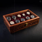 Fully Carved 10‑Watch Wooden Box