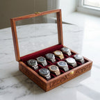 Fully Carved 10‑Watch Wooden Box