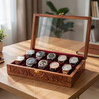 Fully Carved 10‑Watch Wooden Box