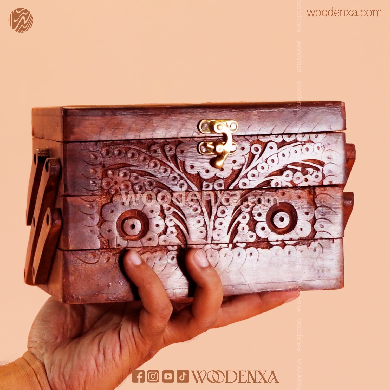 Trifold Wooden Jewelry Box 8x5 with