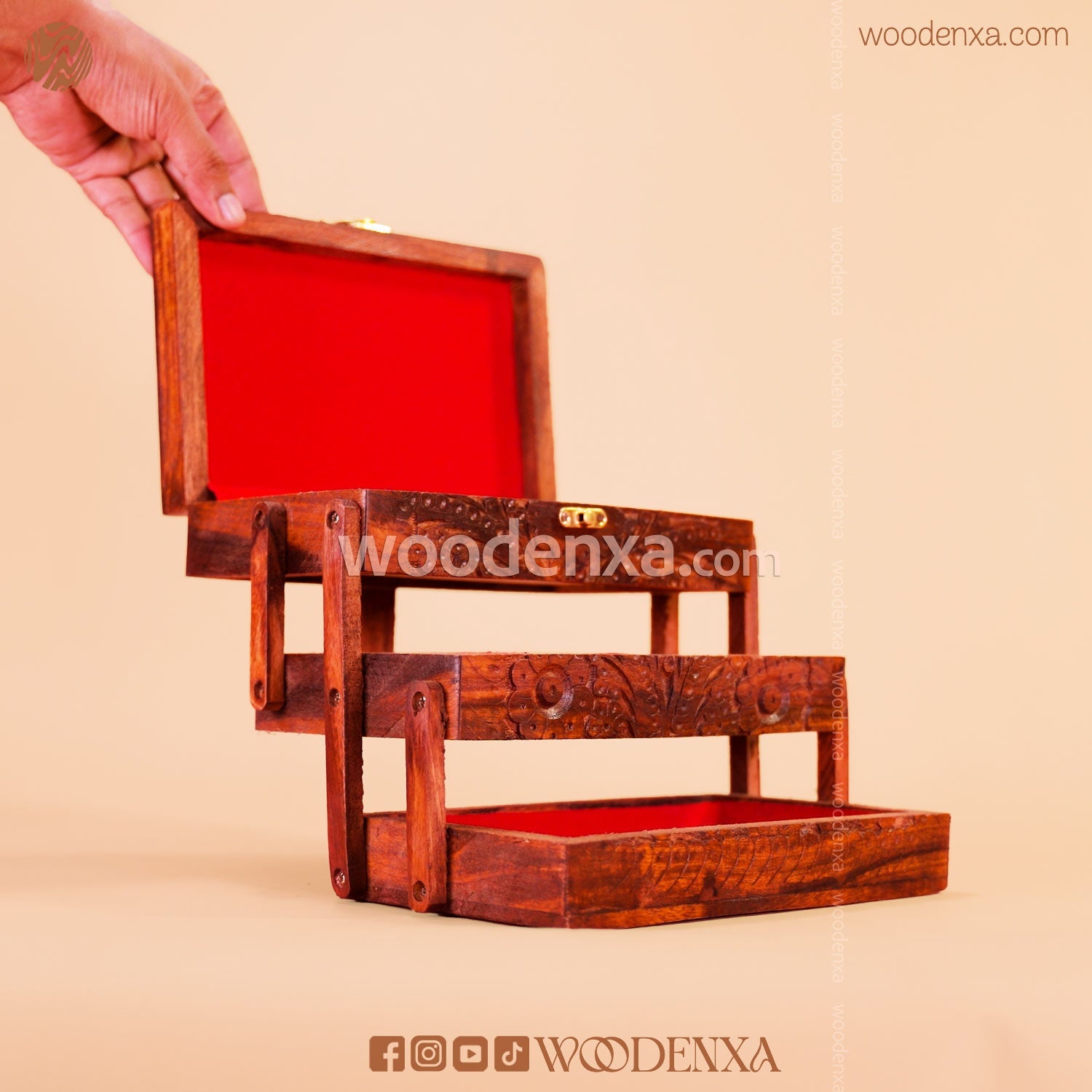 Trifold Wooden Jewelry Box 9x5 with