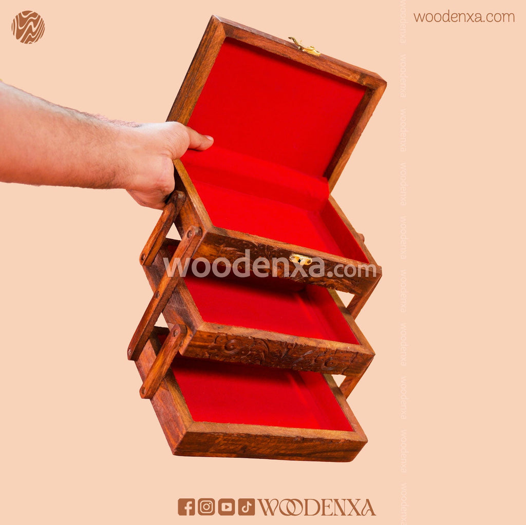 Trifold Wooden Jewelry Box 9x5 with