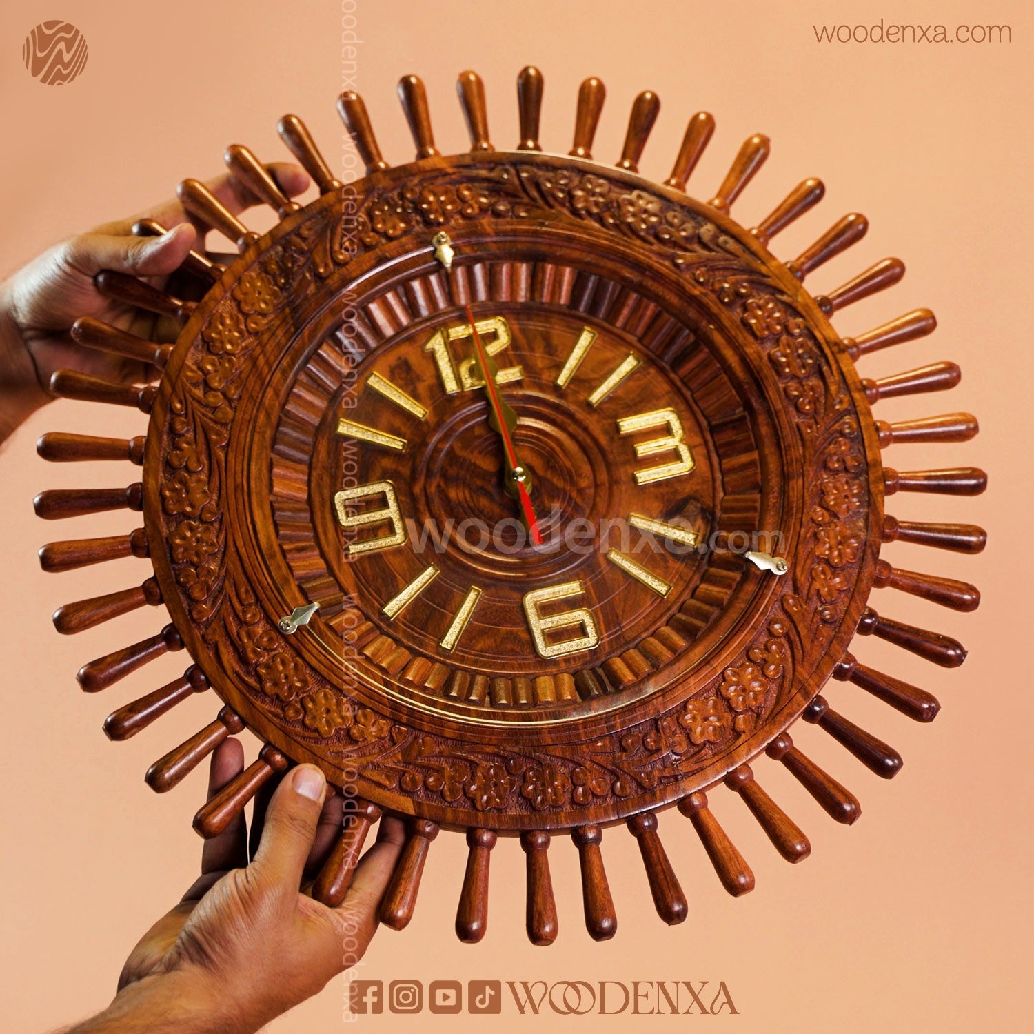 Wooden Wall Clock 18 Inch Carving
