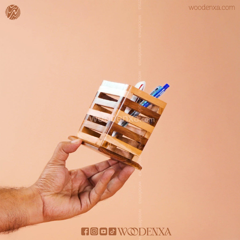 Wooden Multipurpose Pen Stand Holder Dual