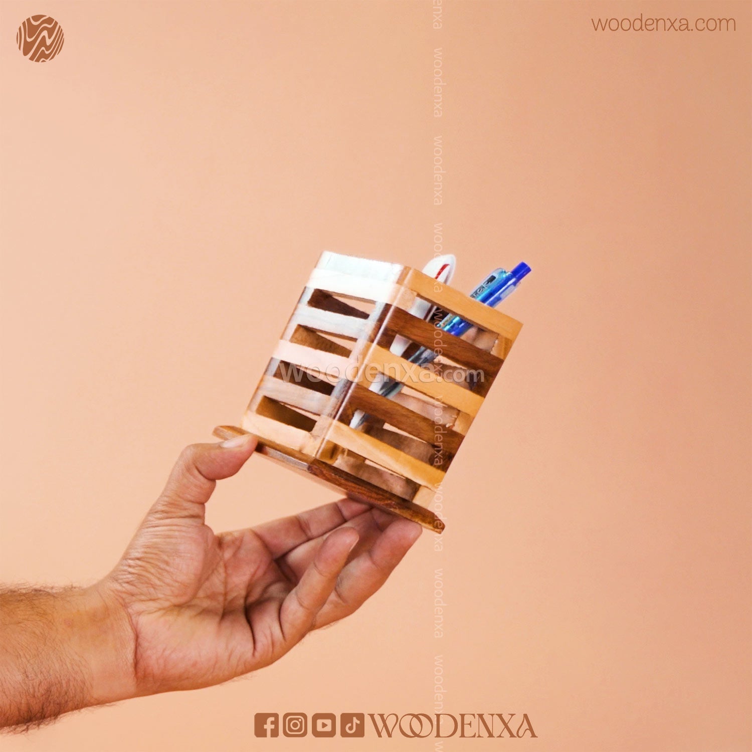 Wooden Multipurpose Pen Stand Holder Dual