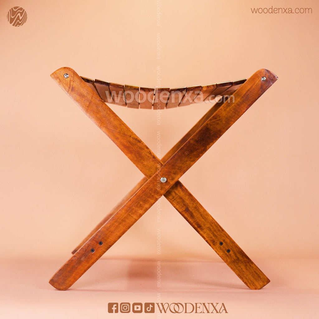 Premium Foldable Wooden Stool with Brass