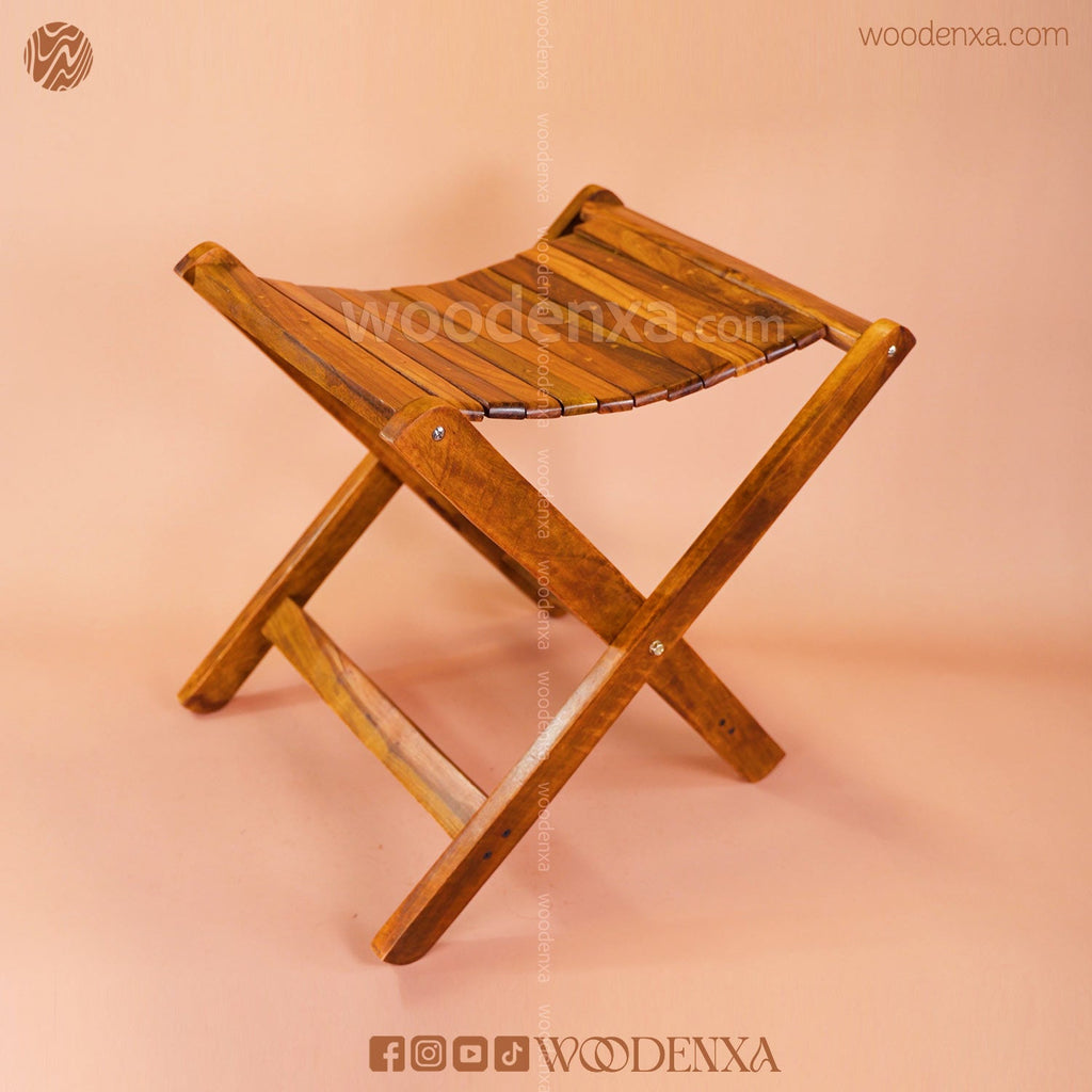 Premium Foldable Wooden Stool with Brass