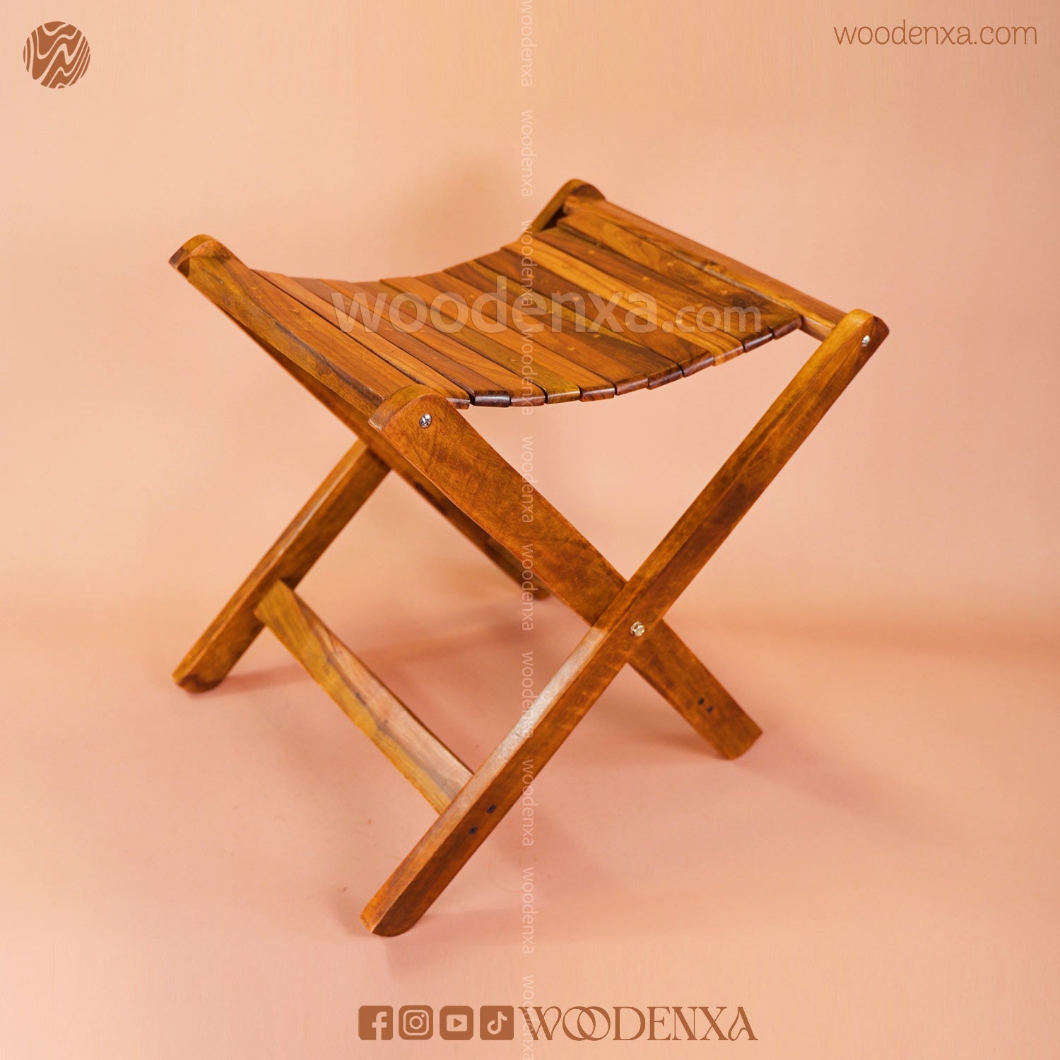 Premium Foldable Wooden Stool with Brass