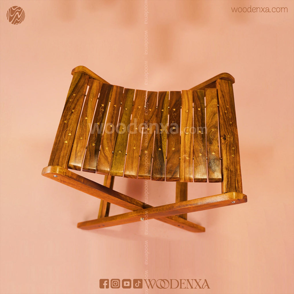 Premium Foldable Wooden Stool with Brass