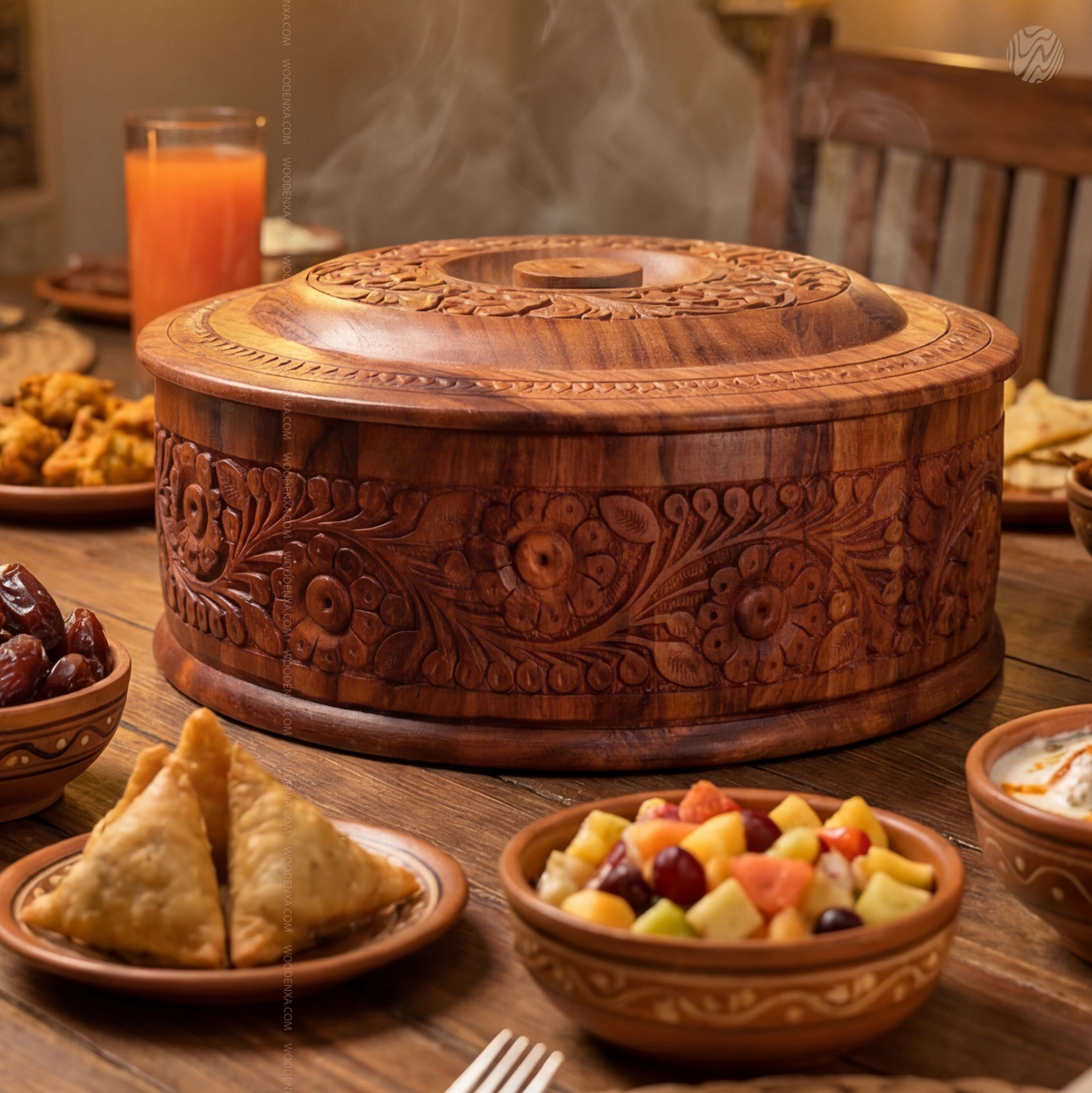 Hand-Carved Wooden Hotpot - Luxury Finish