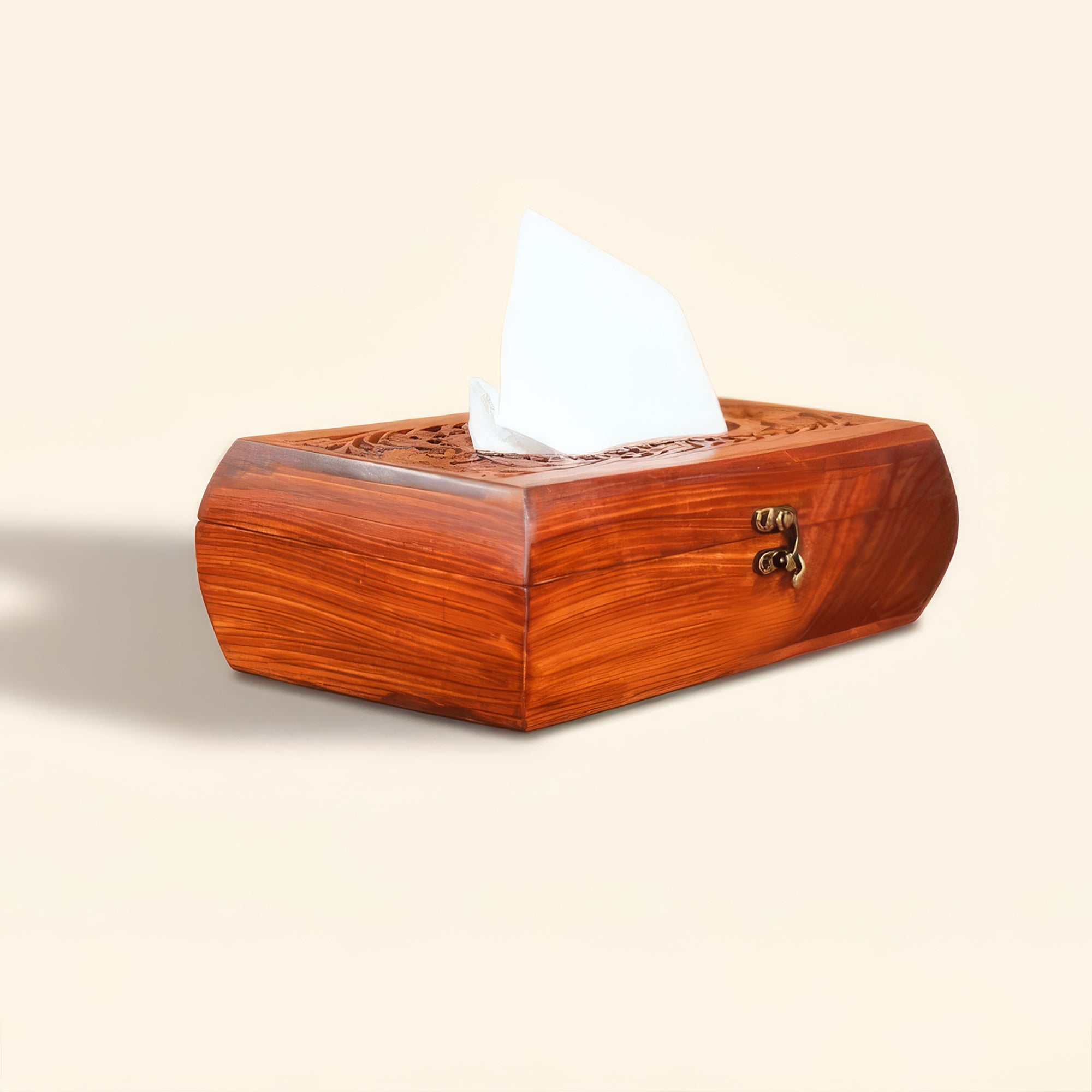 Handcrafted Wooden Tissue Box with Carving