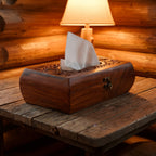 Handcrafted Wooden Tissue Box with Carving