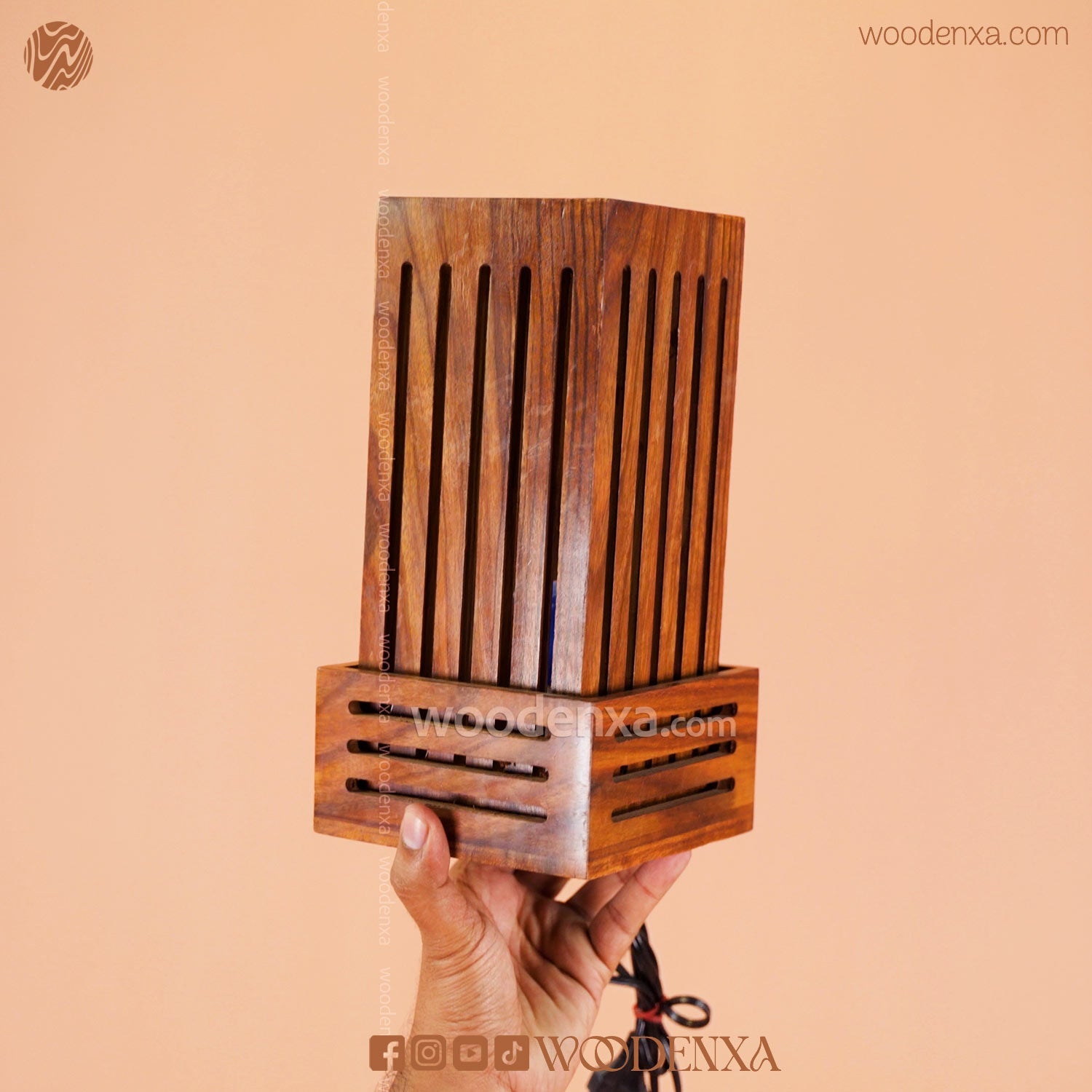 Handcrafted Wooden Square Lamp
