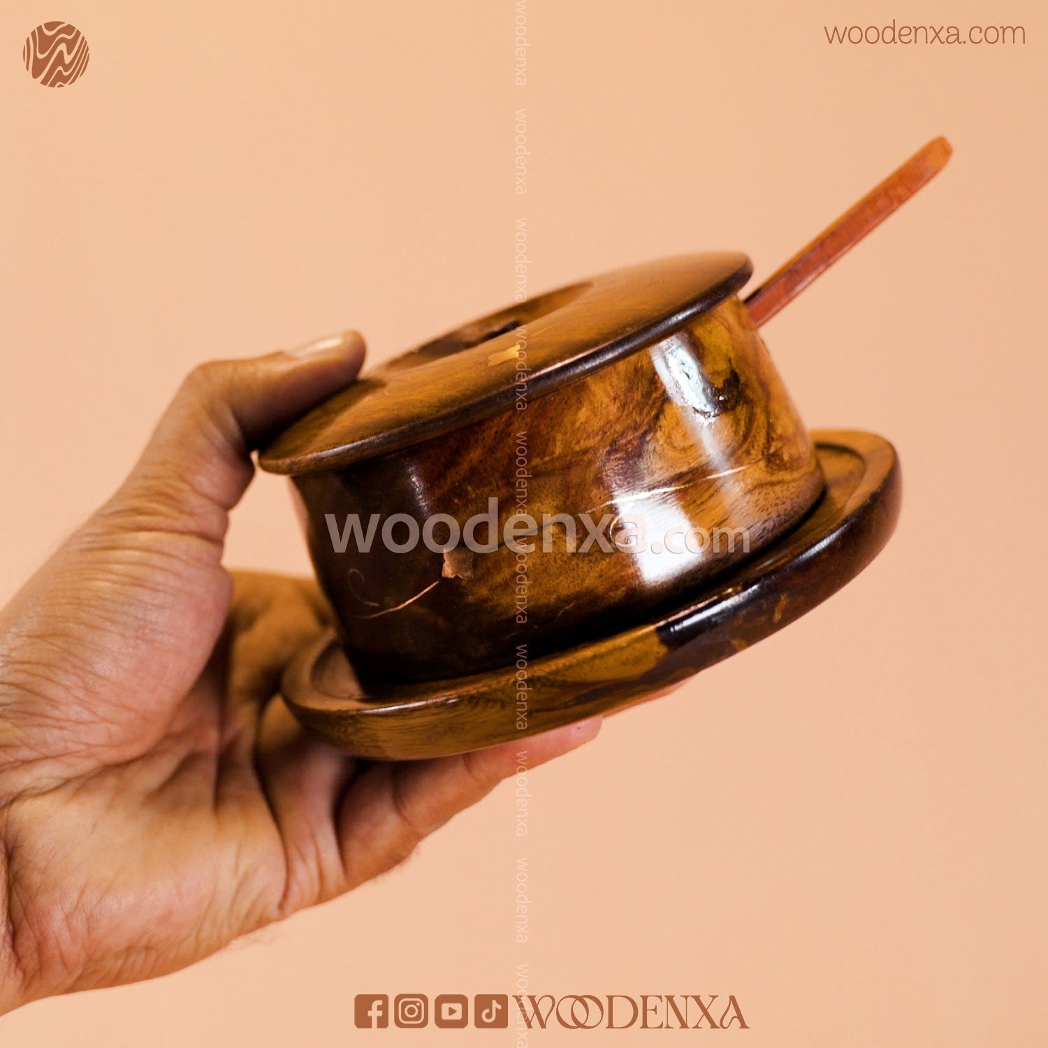 Handcrafted Wooden Sugar Pot with Spoon