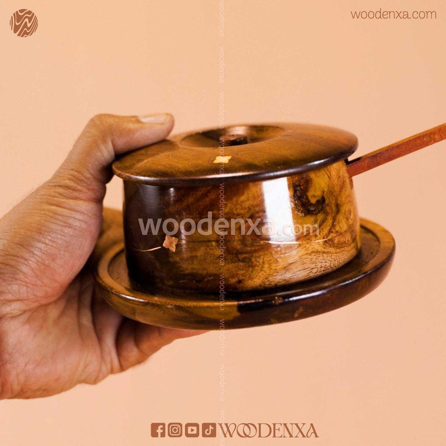 Handcrafted Wooden Sugar Pot with Spoon